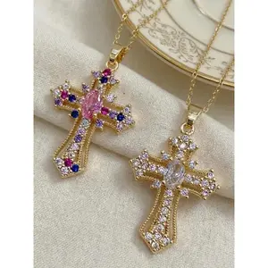 Elegant Vintage Rhinestone Cross Pendant Necklace, Perfect for Women's Daily Wear, Parties, Dates, Ideal Gift for Her, Exquisite Jewelry Gift