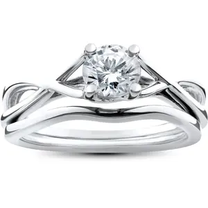 1/2ct Intertwined Diamond Engagement Ring Set 14K White Gold