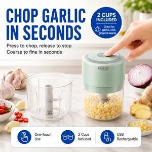 Dual Cup Electric Garlic Chopper 250ML,USB Rechargeable Mini Food Chopper,Cordless Garlic Mincer for Onion, Ginger,Chili,Sauce & Baby Food