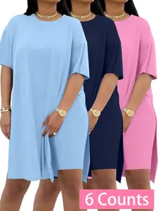 Women's Solid Color Curved Hem Tee & Skinny Pants Set, Basic Casual Short Sleeve T-shirt & Trousers for Daily Wear, Ladies Summer Clothes, Suits