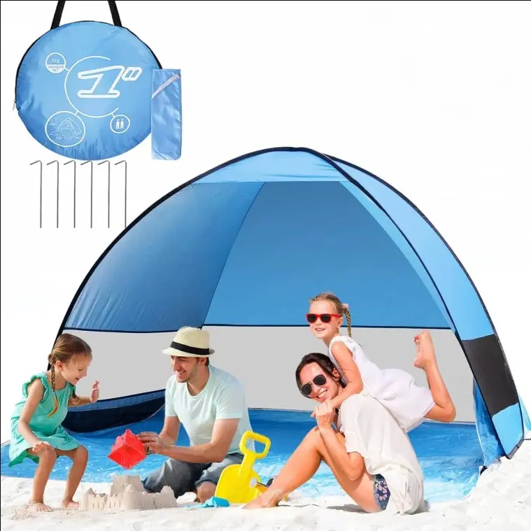 3-4 Person Pop Up Beach Tent - Outdoor Camping Shelter with UPF50+ UV Protection, Easy Setup, Compact Pack, Ideal for Fishing