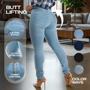 Moda Xpress MX JEANS Push Up High Rise Skinny Jeans for Women – Light Blue Stretchy Denim, High Waist Tummy Control, Flattering Slim Fit with Shaping & Sculpting Design, Comfortable & True to Size Push Up Jeans Ideal for Casual Everyday Wear