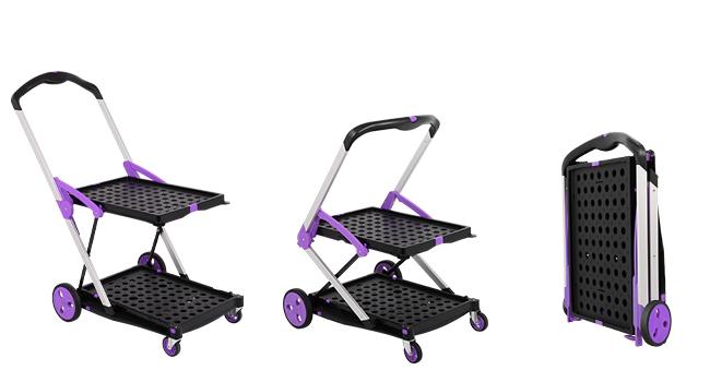SCITOO Multi-Use Functional Collapsible Trolley with Transport Wheels, Removable Storage Crate - 2 Crates Included, Adjustable Lightweight Purple Cart for Home, Grocery - Convenience & Stockup Solution