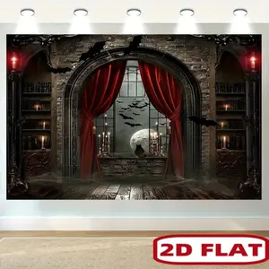 1pc 2D Flat Banner Gothic Castle Library Backdrop, - Polyester, Multi-Functional Decoration for Weddings, Birthdays, Halloween, Christmas, New Year, Valentine's Day - Indoor & Outdoor Celebrati White