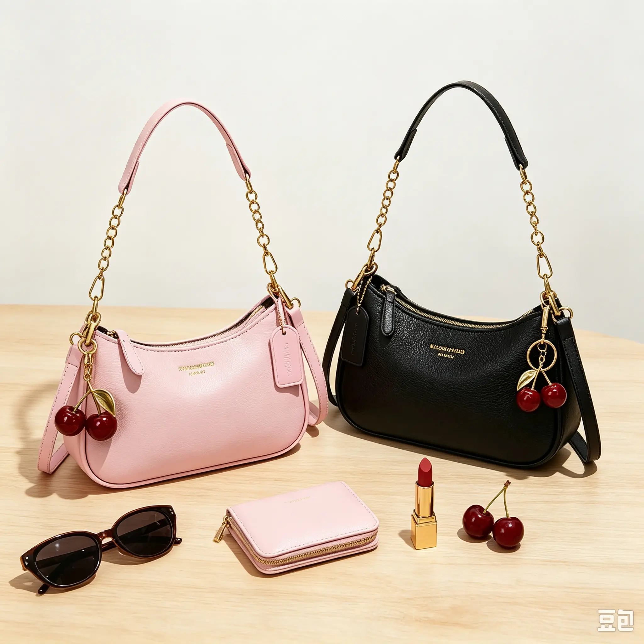 Women’s 2-Pack Y2K Faux Leather Hobo Underarm Shoulder Bags Set, Lightweight Convertible Crossbody Purse with Cherry Charm, Everyday Purse for Office Commute & Street Styling