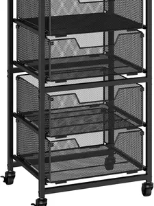 Rolling Cart with Drawers, 4-Drawer Storage Cart on Wheels with Wooden Top, Metal Utility Cart with Storage Drawers, Craft Storage Art Cart for Classroom, Office, Kitchen, Bedroom,Patent Pending