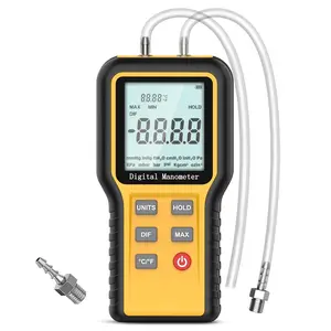 Manometer Gas Pressure Tester, Digital HVAC Manometer Dual-Port Air Pressure Meter with Backlight and Data Record Function, Professional Differential Pressure Gauge with 12 Measure Units