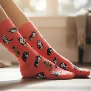 Men's Multi Cat Breed Bamboo Crew Socks - Loveable, Fluffy, Spandex Fabric, Perfectly Fits for Daily Wear