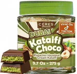 Dubai Spreadable Chocolate– Pistachio Spread with Roasted Phyllo Kataifi, Gourmet Breakfast Choco, Crunchy Dubai Filling (9.7 Oz)