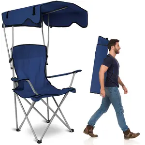 Camping Chair with Canopy, Outdoor Folding Lounge Chair with Adjustable UPF 50+ Sun Shade &Cup Holder, Portable Camping Recliner,350LB Max Support Foldable Wide Sunshade oversized Chair with Shade Canopy Camping Chair with Cup Holder Durable