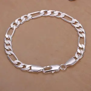 925 Sterling Silver Figaro Chain Bracelets 6-8mm 20cm Fashion Top Quality Silver Jewelry for Women Men Wedding