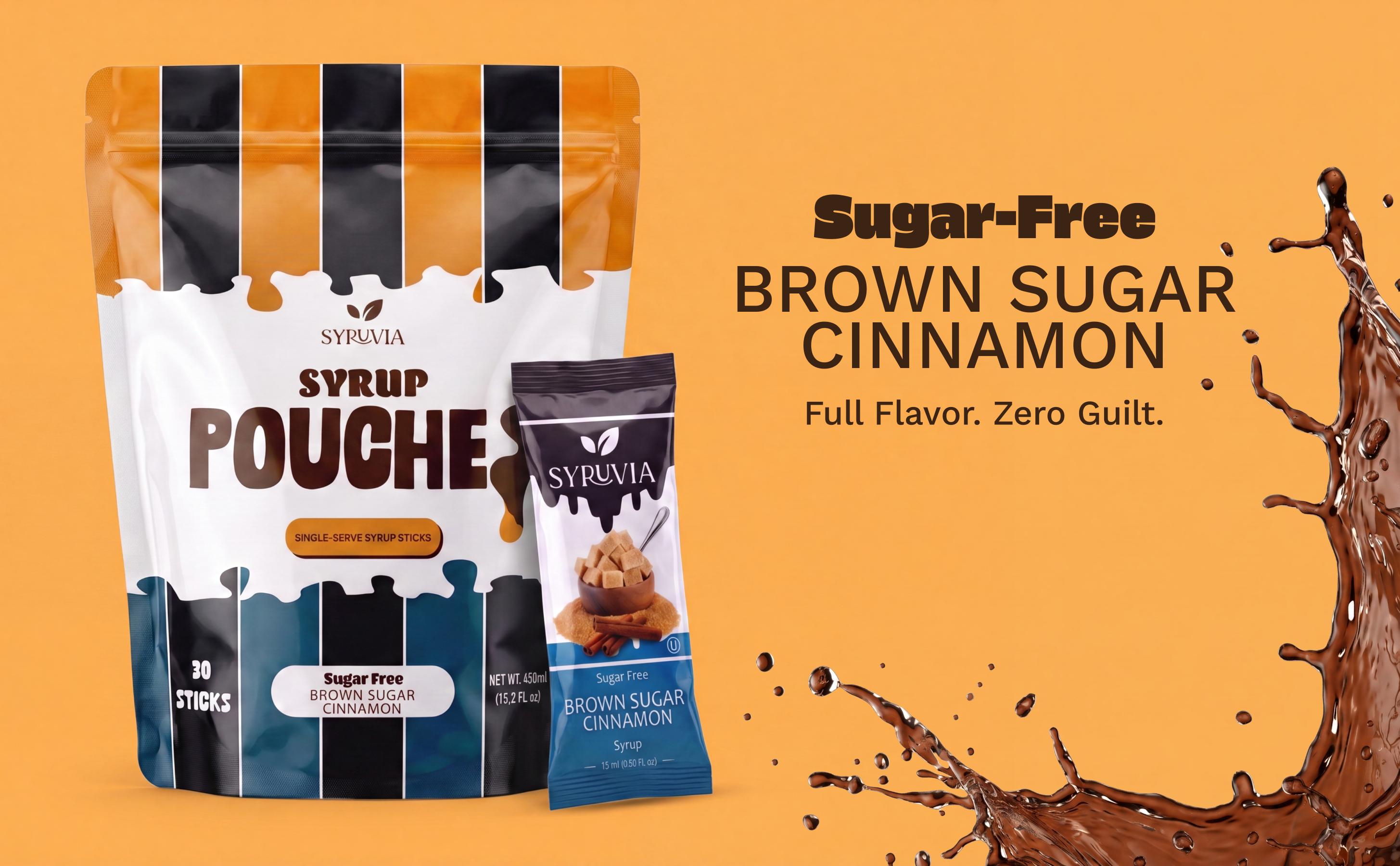 Syruvia Sugar Free Brown Sugar Cinnamon Syrup Pouch Packs, Gluten Free Kosher Safe Room Temp Coffee Syrup Sticks for Coffee, Lattes, 30 Count (15 mL Each) Syruvia Sugar Free Brown Sugar Cinnamon Syrup Pouch Packs, Gluten Free Kosher Safe Room Temp Coffee Syrup Sticks for Coffee, Lattes, 30 Count (15 mL Each)