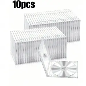 10 Pack Ultra-Thin Transparent Clear Visibility Square CD DVD Case with Locking Feature, Single Disc Capacity, Shockproof PP Plastic, Compact Storage Portable Game Storage Bag