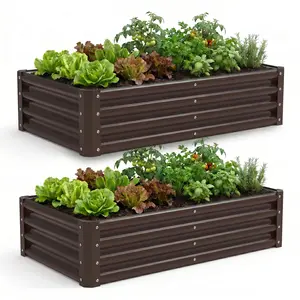 [FLASH SALE] Garvee 2 Pack Tall 4 x 2 Ft Galvanized Steel Raised Garden Bed, Outdoor Above Ground Planter Box for Vegetables and Flowers, Metal Raised Bed for Gardening,Brown ,Silver