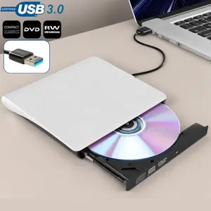Ultra-Thin Portable External CD/DVD Drive, USB 3.0 & Type-C Interface, DVD Player and Burner, Compatible with PC MAC Linux Systems
