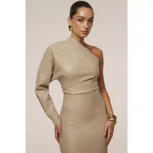 Tan Demi One Shoulder Top
