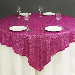 Sequin Square Table Overlay 72"x72" Fuchsia - Sparkly Table Topper