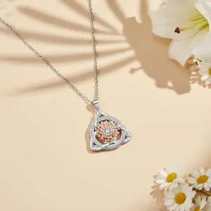Women Zircon Sunflower Celtic Knot Necklace Symbolic Protection