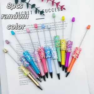 8pcs Star Decorated Beaded Pens, Multiple Colors, High Aesthetic Value, Cute Round Ballpoint Pen Set, Wearable Beads