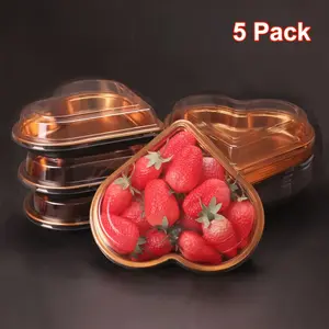 5PCS five-piece set of heart-shaped plastic trays with lids - Large round PET snack boxes, suitable for fruit, sushi, cheese platters and parties - Elegant trays, ideal gifts for holidays, weddings, birthdays and events