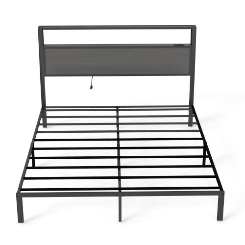 Queen Bed Frame with Mattress, RGB LED Lights & Charging Station, Storage Headboard, Modern Setup – Cama queen con luces LED y colchón