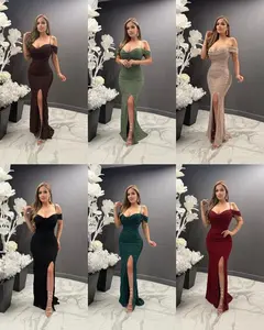 Roxana Maxi Lace Dress - True to Size Stretchy Side Slit Top Quality Polyester Elastane Material Available in Multiple Colors Formal Womenswear with Adjustable Straps
