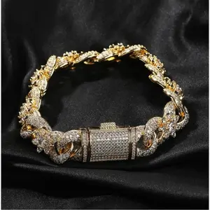 Flowers Infinity Cuban Chain Moissanite  Bracelet And Necklace Iced Out Full Moissanite Stones Cuban Chain Bracelets for Rappers