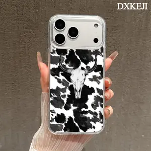 Magnetic Phone Case Supports Wireless Charging for iPhone 17 Pro Max 17 Air 11 12 13 14 15 16 Plus Pro Max Unique Cow Print Bull Head Pattern Non-Yellowing Shockproof Soft Silicone Transparent Acrylic Large Hole Cover