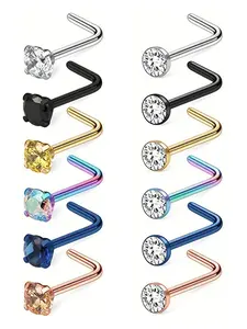 L Shape Nose Ring, Stainless Steel Nose Studs, Nose Piercing Jewelry, Fashionable Body Jewelry for Women & Men, Trendy All-match & Exquisite Jewelry for Birthday Gift