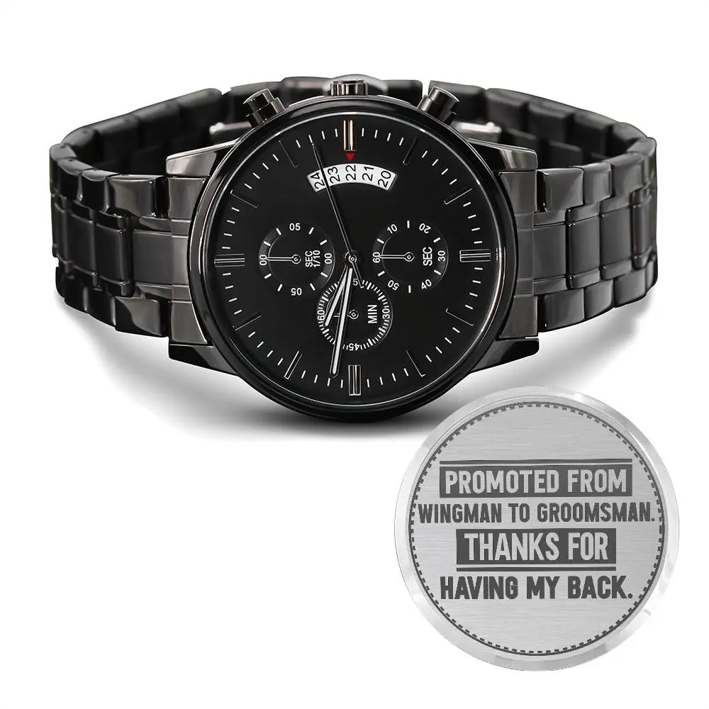 Men's Luxury 38mm Personalized Chronograph Watch, Durable Engraved Stainless Steel Metal Quartz Watch with Calendar - Personalized Gift for Groomsmen, Father's Day, Waterproof, Masculine Design Quartz Watches
