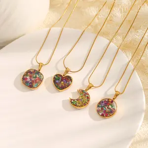 Cross-border jewelry necklace wholesale resin heart pendant necklace for women stainless steel jewelry light luxury heart-shaped collarbone necklace