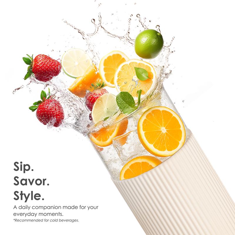 Sandjest Glass Tumbler 20oz with Straw and Lid, Glass Water Bottle with Silicone Sleeve, Smoothie Iced Coffee Cup Drinkware Home Office Christmas Gift