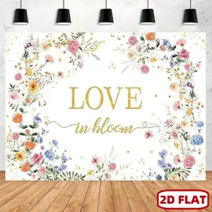 1PC High-Quality Polyester Reusable Photo Backdrop Banner - 2D Flat Romantic "LOVE in Bloom" Floral Flowers Theme, Suitable for Weddings, Birthday Parties