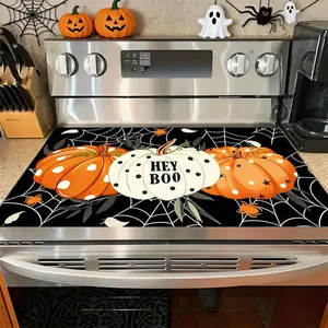 Soft Electric Stove Cover Cook Top Panel Protector Pad, Halloween Spider Pumpkin Design, Scratch Resistant, Easy Clean, Multi-Purpose Kitchen Cover.Halloween, Thanksgiving, Autumn Decorations