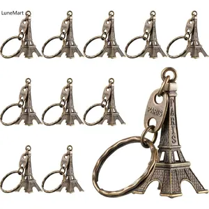 15-Piece Paris Eiffel Tower Metal Replica Keychains, Ornate Design Key Rings in Gold, Bronze & Silver – Fashion Accessory for Travel Gifts, Bag Decor, Ornate Design Keychains