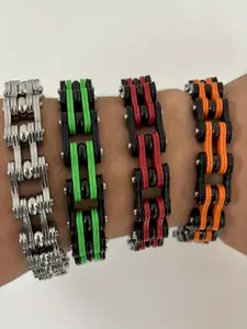 Men's Stainless Steel Punk Hip-Hop Fashion Motorcycle Chain Bracelet, Unique Style, Daily Wear, Street Style, All Seasons