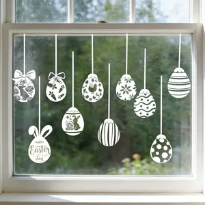 10 Sheets/Set Easter Pure White Bunny and Egg Window Sticker, Removable Window Decal, Static Cling Decoration Reusable No Adhesive Durable PVC Perfect for Home Window, Wall, Glass Door Spring Holiday Party, Mall Windows, Hotel Glass Decoration