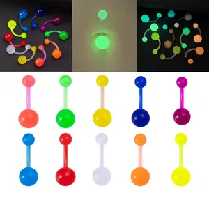 20 Pcs Glow in the Dark Acrylic Belly Button Ring Set, Colorful Curved Barbells & Navel Rings, Hypoallergenic Flexible Body Piercing Jewelry for Men Women