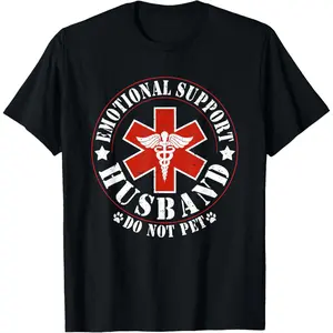 Emotional Support Husband Do Not Pet Funny Mens Husband T-Shirt Pure Cotton Graphic Tees Menswear Top: Gifts for Men & Women