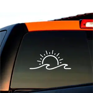 Sun & Wave Beach Vinyl Decal Sticker Auto Car Truck Window Bumper | White | 7" Wide