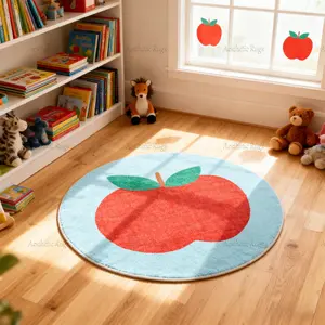 Creative Cartoon Nursery Carpet, Apple Design Round Rug, Soft Comfortable Plush Foot Pad, Hand Wash Only, Suitable for Living Room Bedroom, Washable Area Rug
