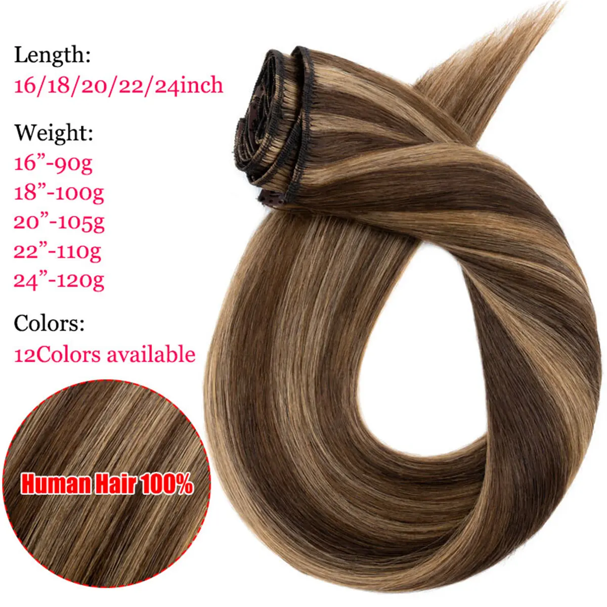 Clip In Hair Extensions Real Human Hair 8Pcs 100g Silky Straight 24 Inch Remy Remy Clip In Hair Extensions Human Hair Weft... From  main image 4