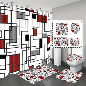 Bathroom Curtains Shower Curtain Sets, Geometric & Bohemian Themes, Includes Rug & Hooks, Perfect for Modern Bathrooms Decor, Bathroom Decoration Accessories
