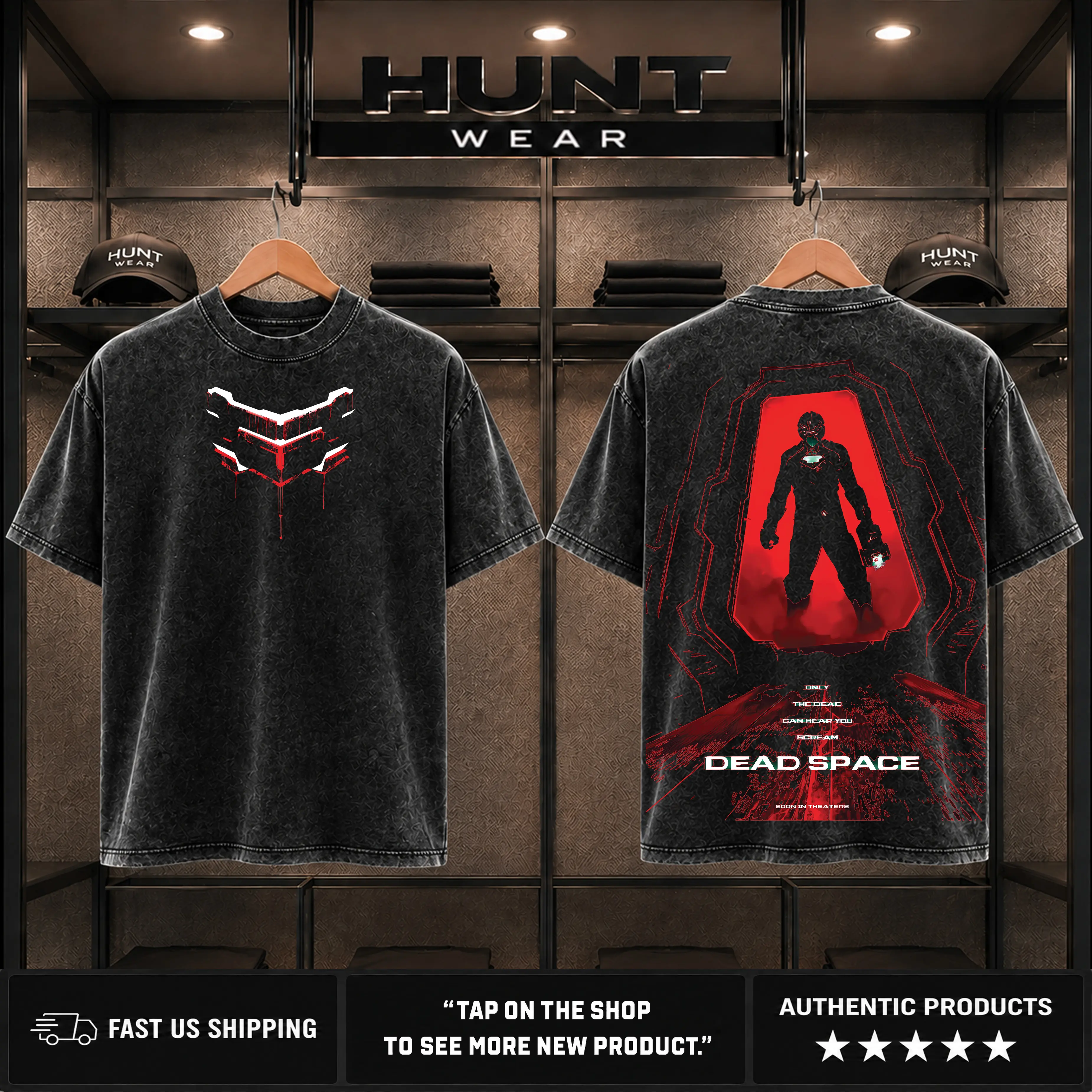 Dead Space Sci-Fi Game Washed Crew Neck T-Shirt V2, Hoodies men, Heavyweight Cotton Sweatshirt 2 sided Cotton Unisex Menswear graphic Tee Gift for Gaming Fans