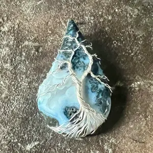 Dendritic Fern Agate Tree of Life Pendant Handcrafted Silver Wire Wrapped Natural Stone Jewelry