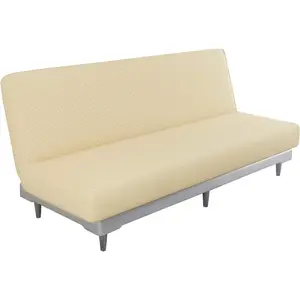 Jacquard Futon Cover Stretch Armless Futon Sofa Cover Soft Futon Slipcover with Elastic Bottom Thick Sofa Bed Furniture Protector Covers, Machine Washable (Light Beige)