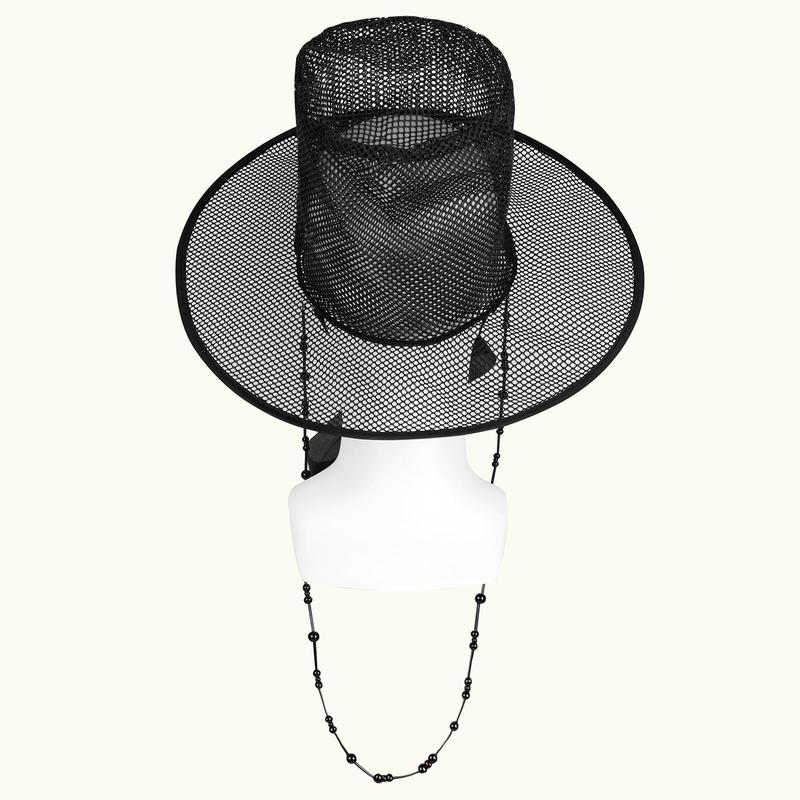 Korean Gat Hat Cosplay Accessory – Traditional Joseon Dynasty Black Mesh Hat with Beaded Chains & Ribbon | Kpop Idol Style Costume Hat for Men, Party & Stage Performance Womenswear Clothes
