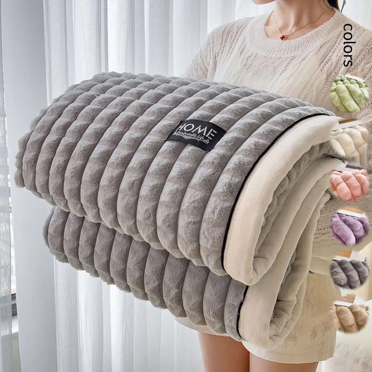 Plaid Pattern Plush Soft Fluffy Blanket, 1/2 Counts Lightweight Soft Comfortable Warm Throw Blanket, Room Accessories Bedding Blanket Supplies for Hom