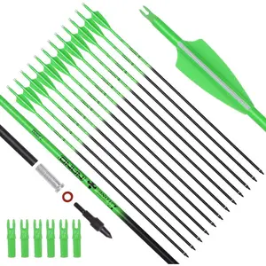 12PCS 28" Arrows for Compound Bows,Carbon Hunting Arrows for Archery Spine 500 with 100 Grain Screw Tips,Green/Orange