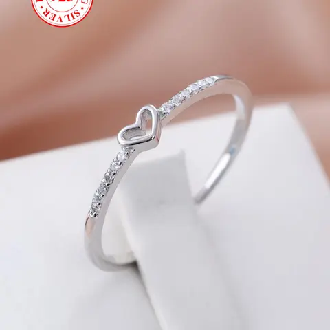 S925 Sterling Silver Heart Design Ring, Rhinestone Decor Ring for Women & Girls, Beautiful Rings, Fashion Jewelry for Party, Daily Decor, Trendy All-match & Exquisite Jewelry for Birthday Gift, Heart Shaped Ring